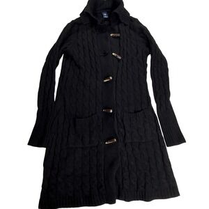 GAP Cable Knit Toggle Cardigan Sweater Med Black Wool Cashmere Blend Long Coat